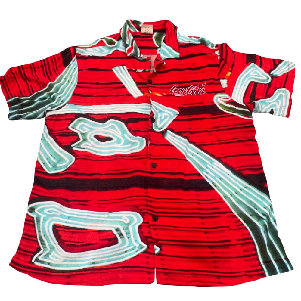 Graphic Short Sleeve Button Up Shirt Mens Small Red Coca-Cola Pacsun